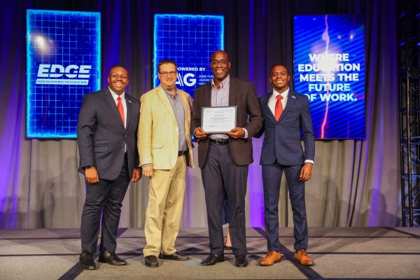 X’Zaeviun Sims, JAG Career Association President; Chris Watson, Mobile Beacon; Jimmie Lake, Cinncinati Youth Collaborative; and Jaimeare Rainey, JAG Career Association President-Elect